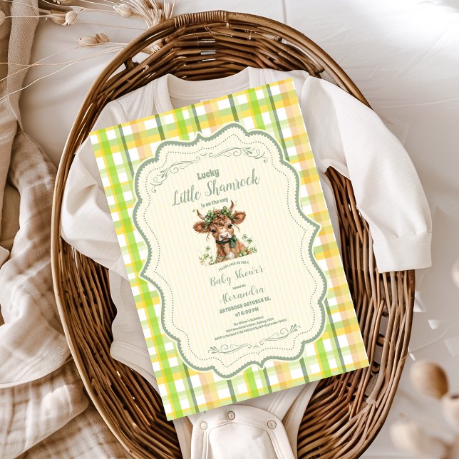 Invitación Highland Cow Lucky Little Shamrock Baby Shower (Subido por el creador)