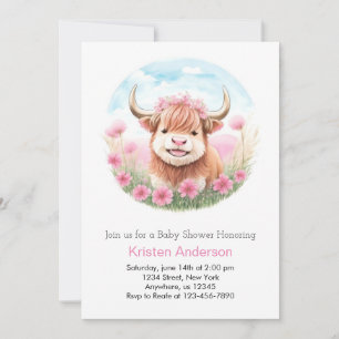 Invitación Highland Cow Meadow Chica rosado Baby Shower