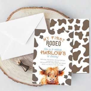 Invitación Highland Cow My First Rodeo Primer Cumpleaños