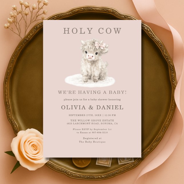 Invitación Highland Cow Pink Bow Girl Baby Shower  (Subido por el creador)