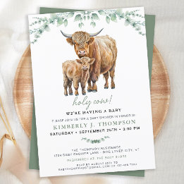 Invitación Highland Cow Sage Boho Greenery Baby Shower