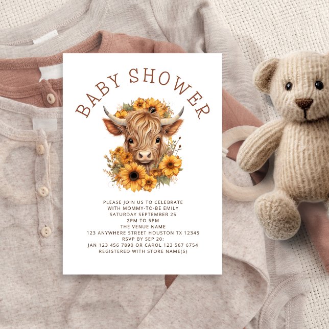 Invitación Highland Cow Sunflowers Baby Shower (Subido por el creador)