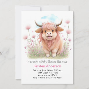 Invitación Highland Cow Whimsical Chica Baby Shower