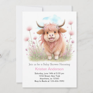Invitación Highland Cow Whimsical Chica Baby Shower