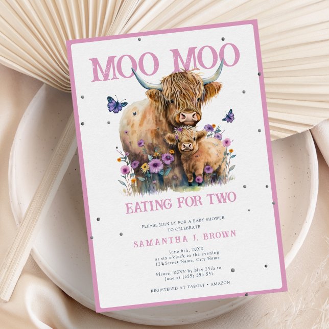 Invitación Highland Cow Whimsical Floral Pink Baby Shower (Subido por el creador)
