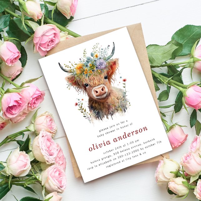 Invitación Highland Cow Wildflowers Baby Shower (Subido por el creador)
