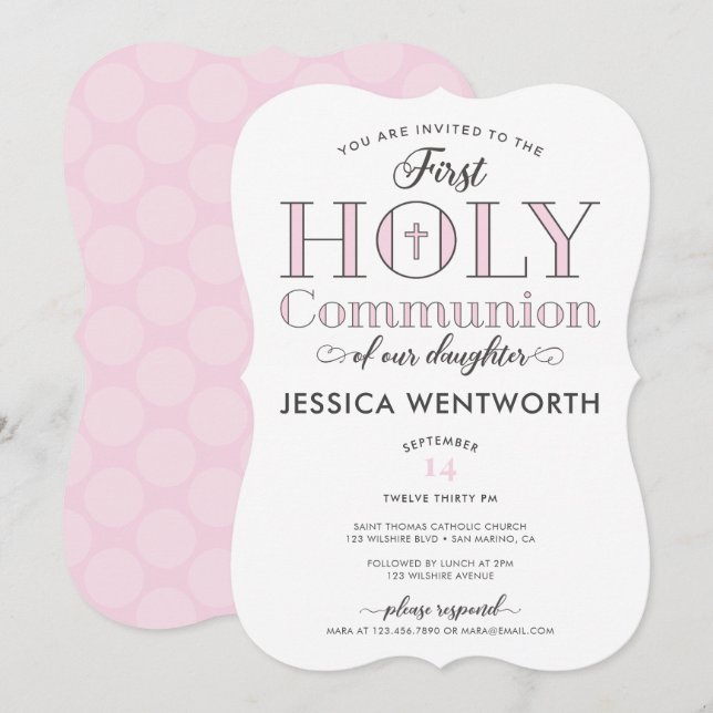 Invitación Hija de la primera comunión tipográfica (Anverso / Reverso)