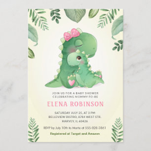 Invitación Hija pequeña mami Chica de dinosaurios Baby Shower