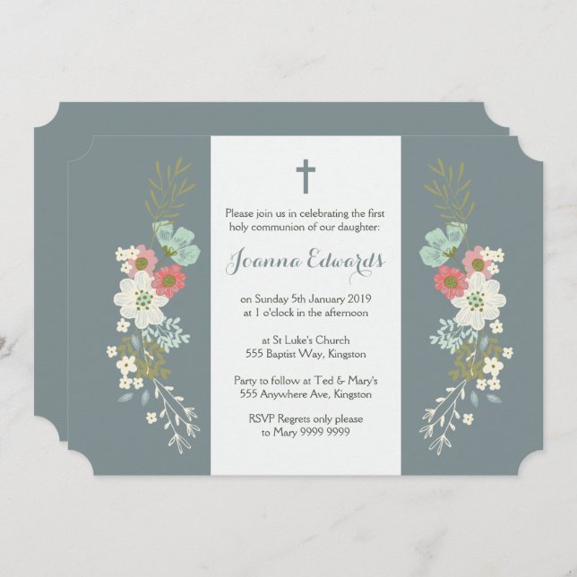 Invitación Hija Primera Comunión Bautizo (Anverso / Reverso)