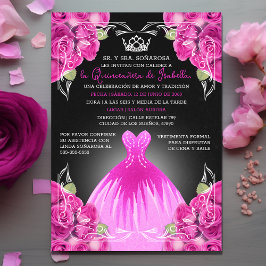 Invitación Hija Rosa Rosa Quinceañera Celebración Elegante