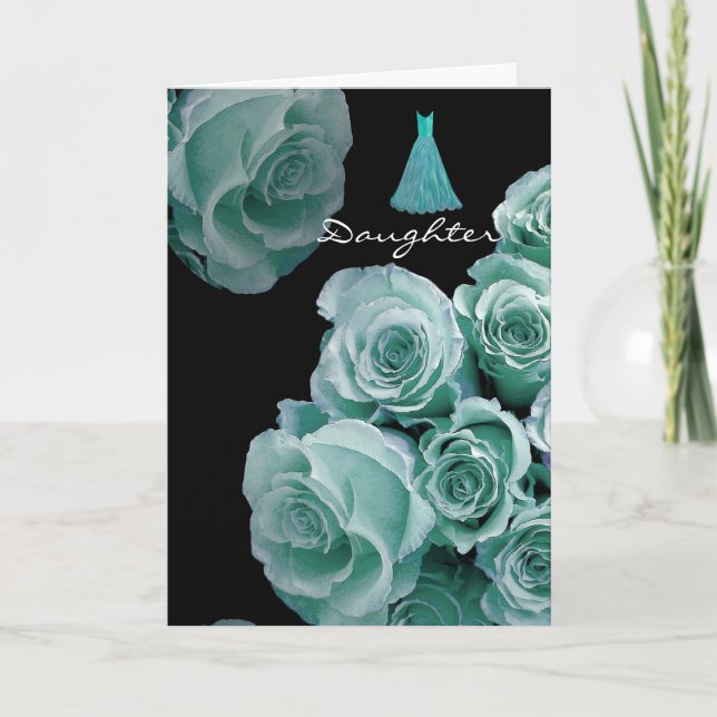 Invitación HIJA - rosas y vestido de las azules turquesas de (Anverso)