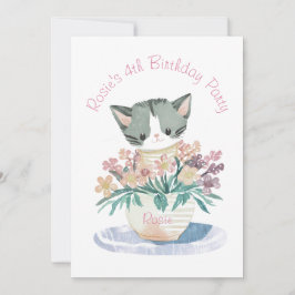 Invitación Hijas Cumpleaños Cute Nombre Y Foto De Gatito