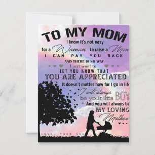 Invitación Hijo a mi madre Carta   Regalo de nuevo hogar