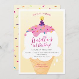 Invitación HIJOS CUMPLEAÑOS FIESTA helado retro cono amarillo