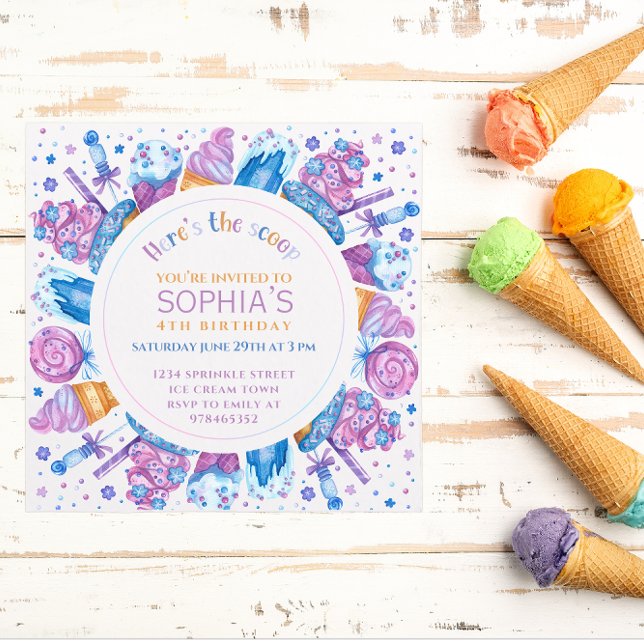 Invitación Hijos de Chicas de cumpleaños de helado aquí está  (Subido por el creador)