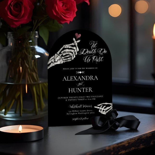Invitación Hil Death Watercolor Skeleton Manos Góticas Boda (Til Death Watercolor Skeleton Hands Gothic Wedding Invitation)