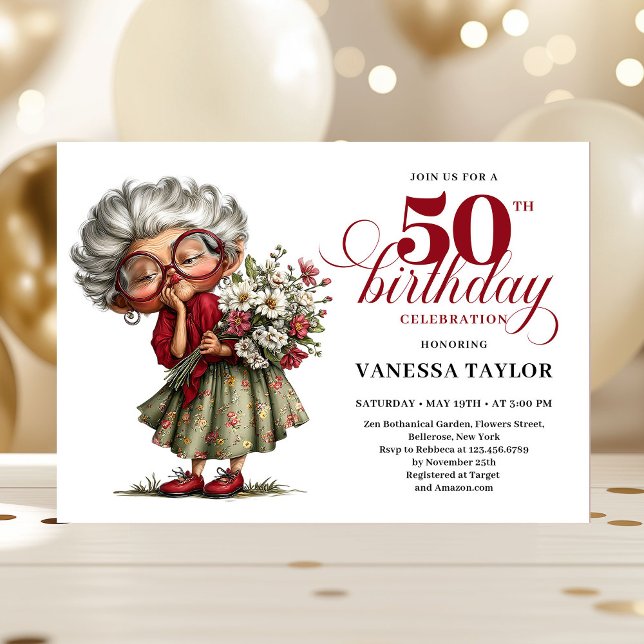 Invitación Hilarious fifty birthday lady quirky celebration (Hilarious fifty birthday lady quirky celebration)