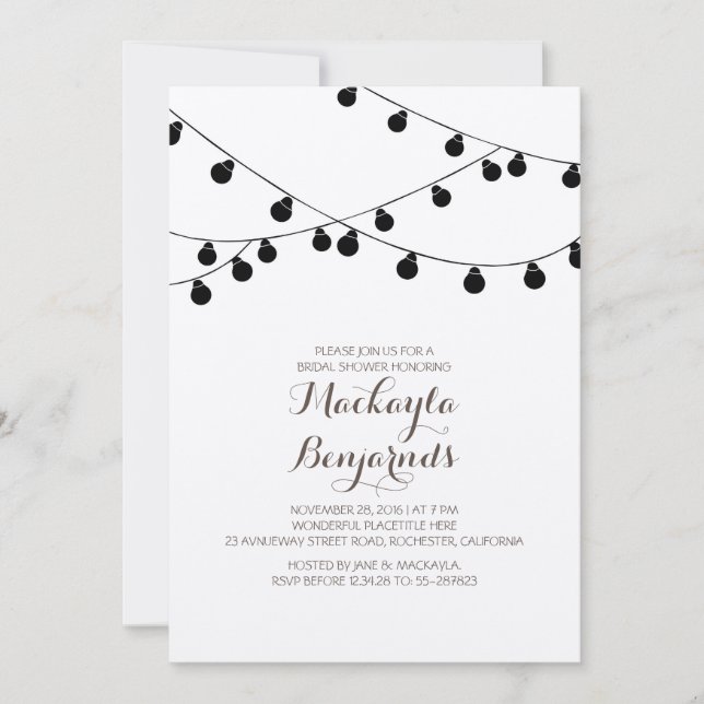 Invitación hilo de papel kraft luces de la moderna ducha de n (Anverso)