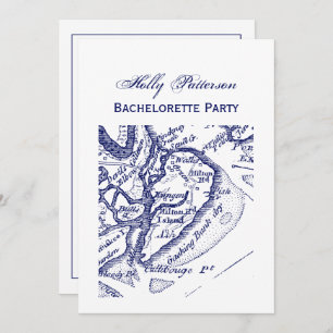 Invitación Hilton Head Island SC Vintage Map Navy Blue
