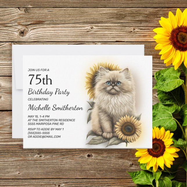 Invitación Himalaya Gato Gatito Sunflowers 75º cumpleaños (Subido por el creador)