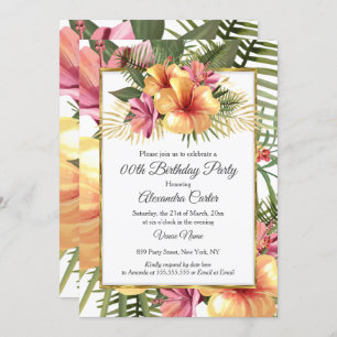 Invitación Himno Tropical Hibiscus Floral Amarillo Oro Rosado