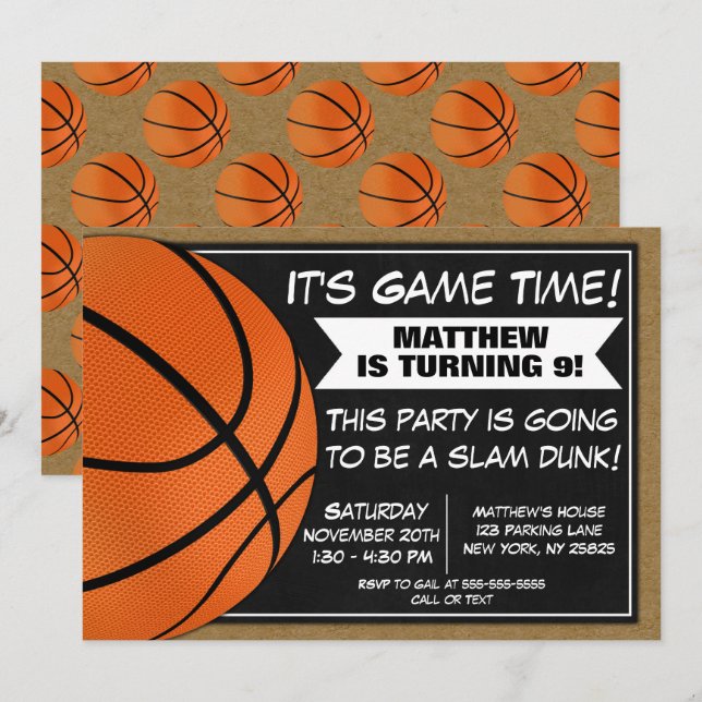 Invitación Hinchas de la fiesta de cumpleaños de básquetbol (Anverso / Reverso)