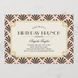 Invitación Hinchas del Art Decó Brunch de cumpleaños en rosa