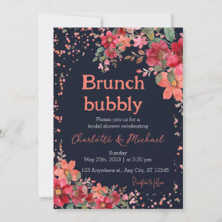 Invitación Hinchera floral dorada rosa ducha Brunch