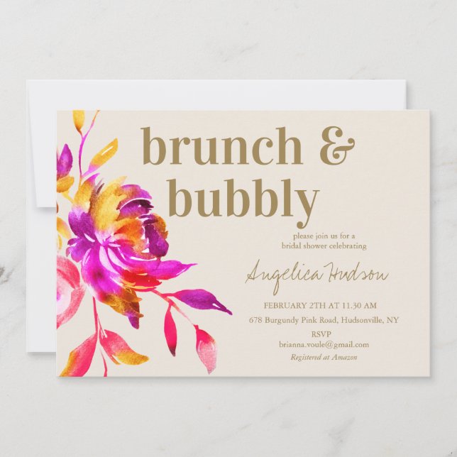 Invitación Hinchera floral dorada rosa ducha Brunch (Anverso)