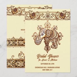 Invitación Hindi Mehndi elefante indio henna lotus amarillo