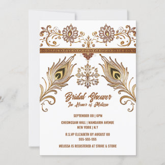 Invitación Hindi Mehndi lotus peacock hindú plumó novia