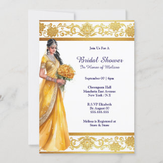 Invitación Hindi Mehndi novia india dorada amarilla