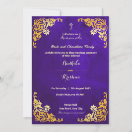 invitación hindú azul real para boda india