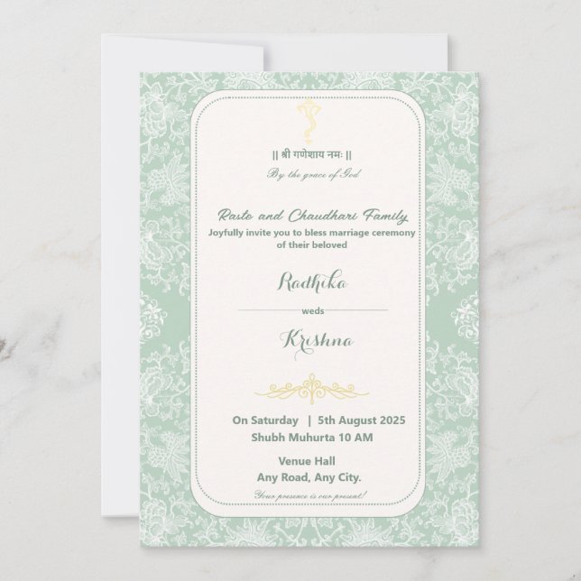 invitación hindú de Ganesha para boda india (Anverso)