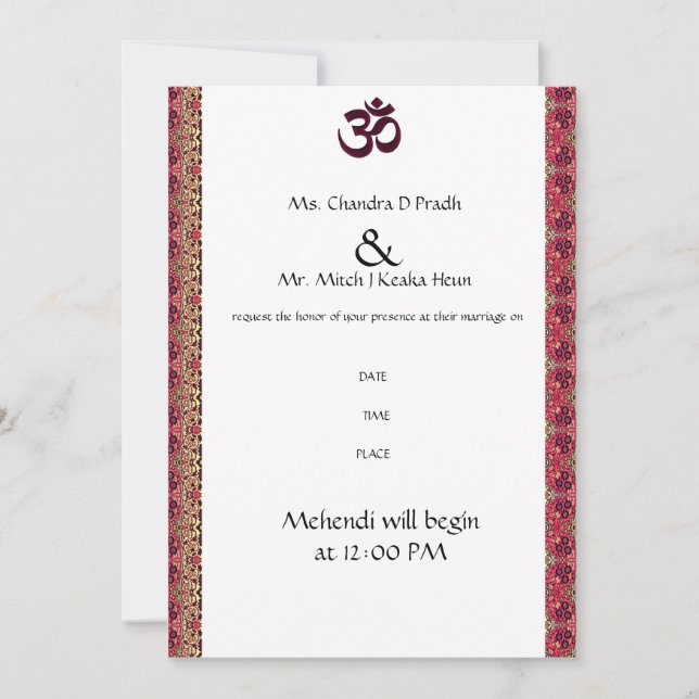 Invitación hindú de la boda de OM (Anverso)