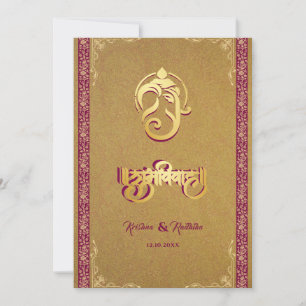 Invitación hindú de lujo para boda india con Ganes