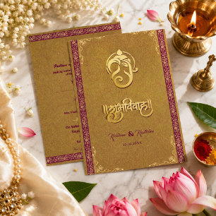 Invitación hindú de lujo para boda india con Ganes