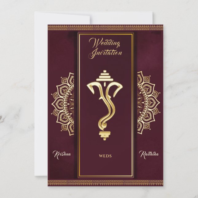 Invitación hindú del boda indio Ganesha (Anverso)