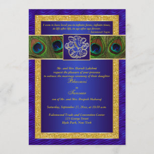 Invitación Hindu Ganesh Blue, Gold Peacock Wedding Invitado