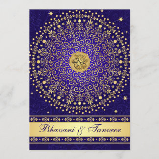 Invitación Hindu Ganesh Blue Gold Scrolls Invite a la boda 2
