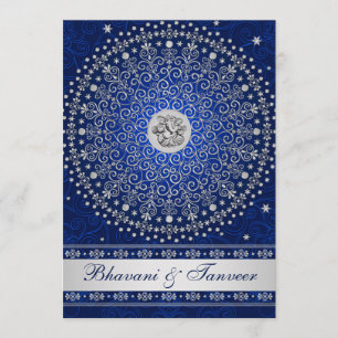 Invitación Hindu Ganesh Blue Silver Scrolls Invite a la boda