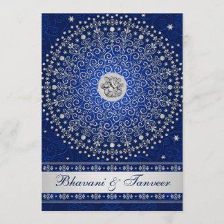 Invitación Hindu Ganesh Blue Silver Scrolls Invite a la boda 