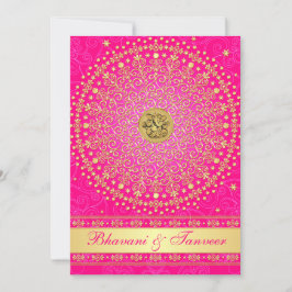 Invitación Hindu Ganesh Pink, Gold Scrolls Wedding Invite 2