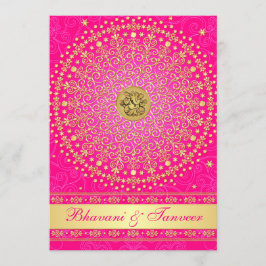 Invitación Hindu Ganesh Pink, Gold Scrolls Wedding Invite 2