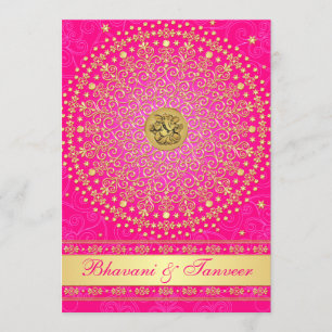 Invitación Hindu Ganesh Pink, Gold Scrolls Wedding Invite 2