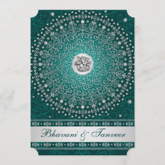 Invitación Hindu Ganesh Verde azulado, invitado de matrimonio