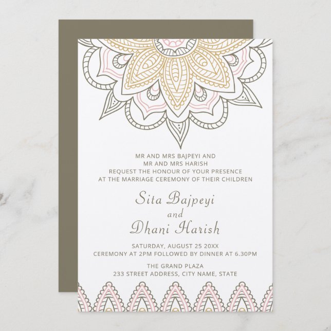 Invitación Hindú hindú elegante indio Boda Kraft (Anverso / Reverso)