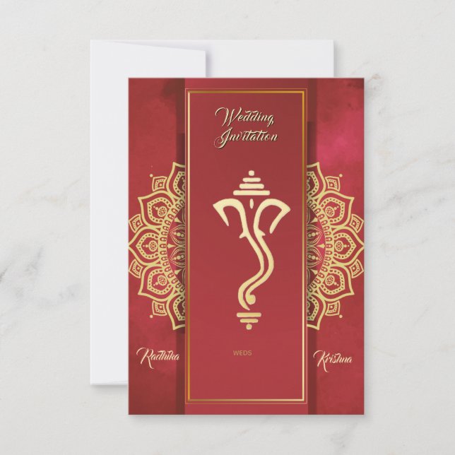 Invitación hindú india a la boda de Ganesha (Anverso)