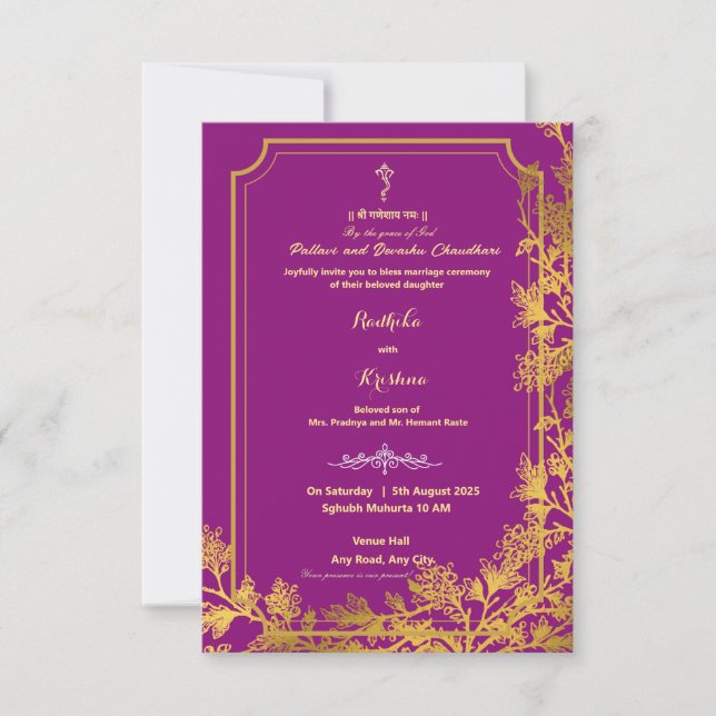 invitación hindú india de boda Ganesha (Anverso)