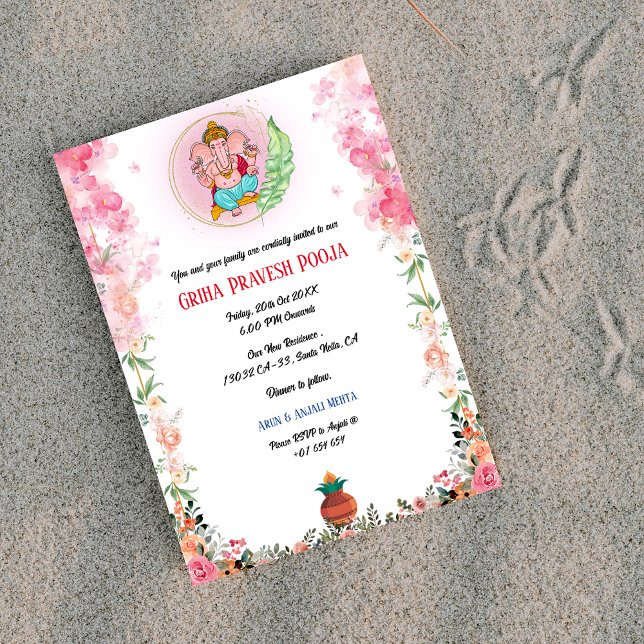 Invitación Hindú indio calentando la casa Griha Pravesh Flora (Subido por el creador)